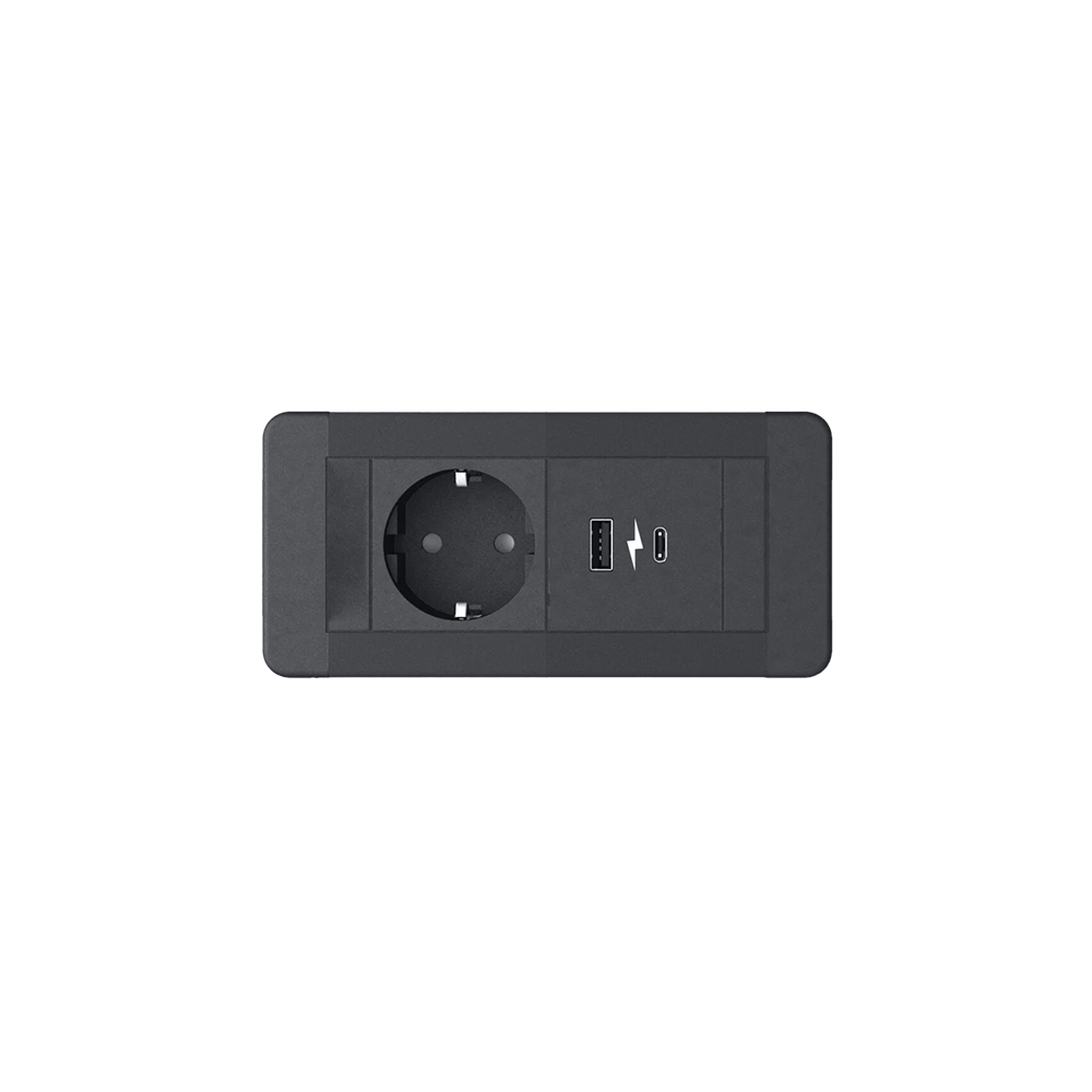 SLIM FRAME 1xSHUKO SOCKET+1xUSB A/C 20W, BLACK