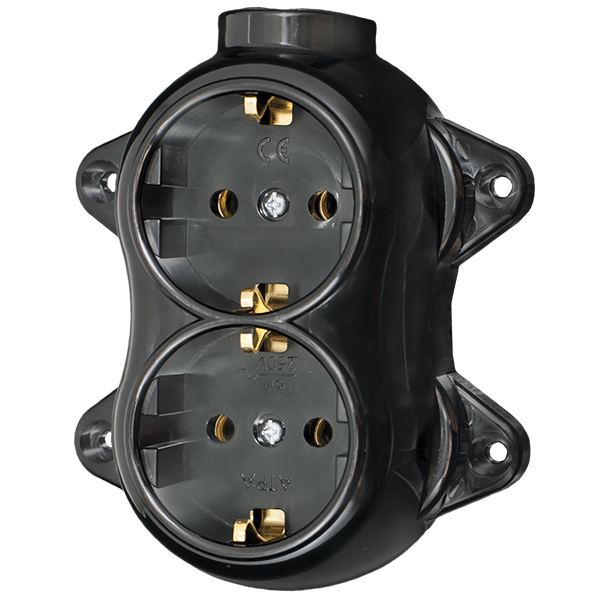 ANTIQUE DOUBLE SOCKET GERMAN TYPE 16А 250V BLACK