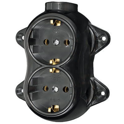 ANTIQUE DOUBLE SOCKET GERMAN TYPE 16А 250V BLACK
