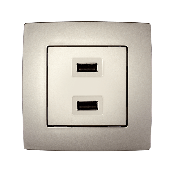 CITY DVOJNA USB VTIČNICA ŠAMPANJEC METALIK