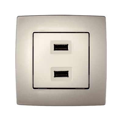 CITY DVOJNA USB VTIČNICA ŠAMPANJEC METALIK