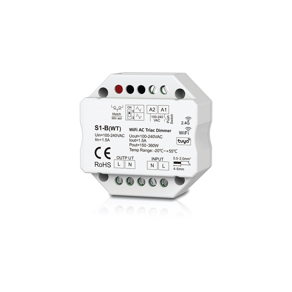 S1-B(WT) 1 CHANNEL TUYA&RF TRIAC DIMMER FOR BOX