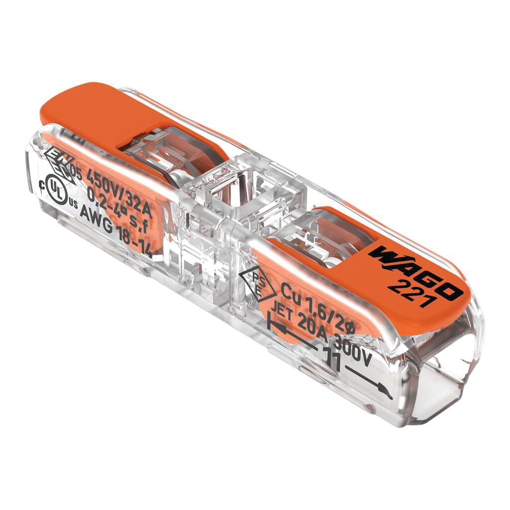 WAGO 221 CONNECTOR, 2 CONDUCTORS 0,02-4 MM2