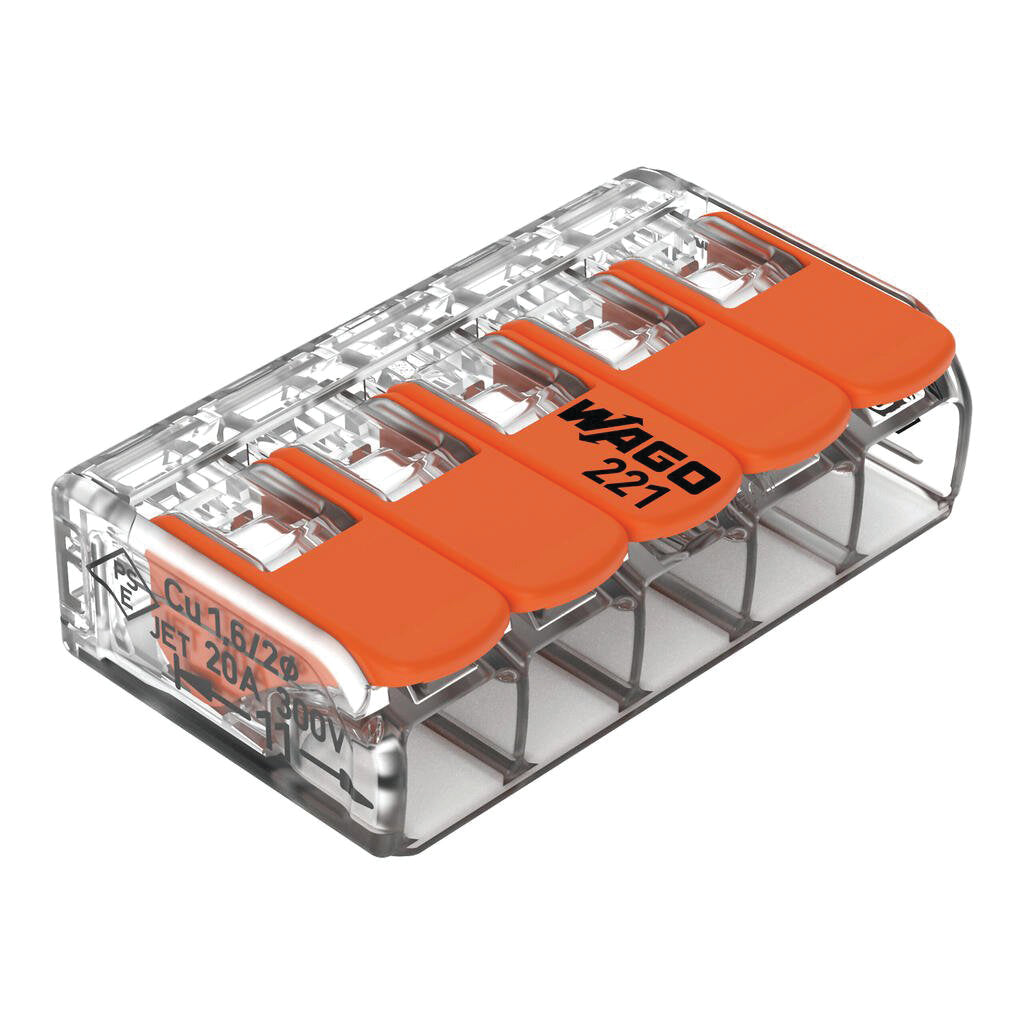 WAGO 221 CONNECTOR, 5 CONDUCTORS 0,02-4 MM2