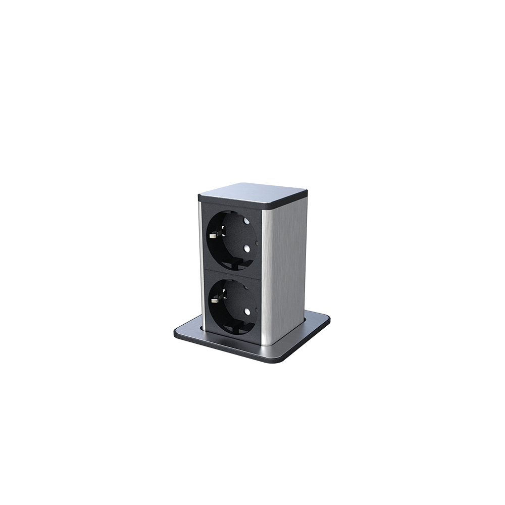 POP UP 2xSHUKO SOCKET WITH 2M CABLE, BLACK/INOX