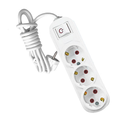 Razdelilnik s tremi vtičnicami 3m H05VV-F 3G1.5mm2 + stikalo, bela