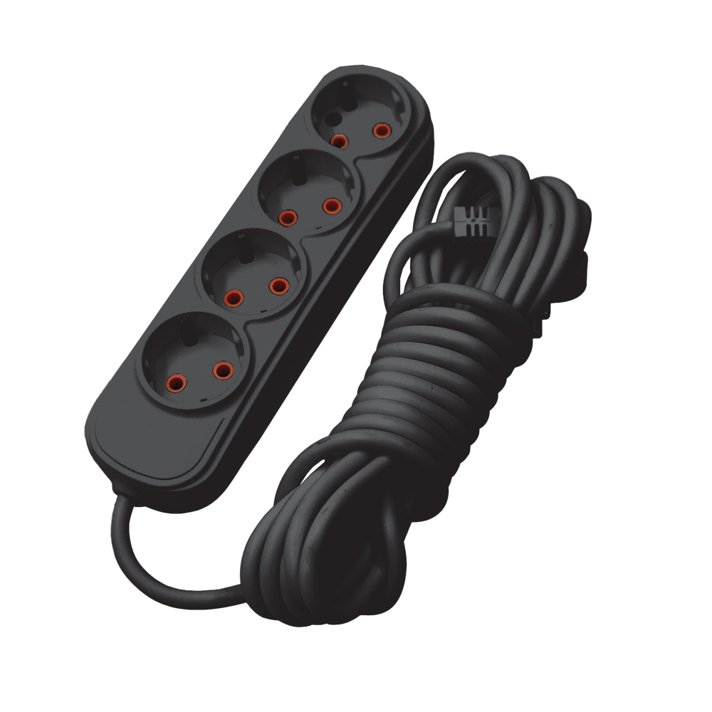 MULTIPLUG FOURFOLD 3M H05VV-F 3G1.5MM2, BLACK