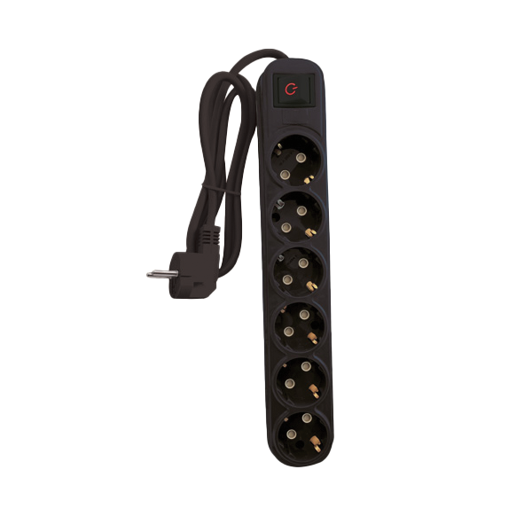 MULTIPLUG SIXFOLD 2M H05VV-F 3G1.5MM2, BLACK