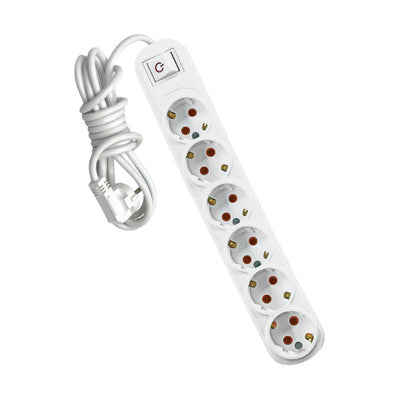 Razdelilnik s šestimi vtičnicami 3m H05VV-F 3G1.5mm2 + stikalo, bela