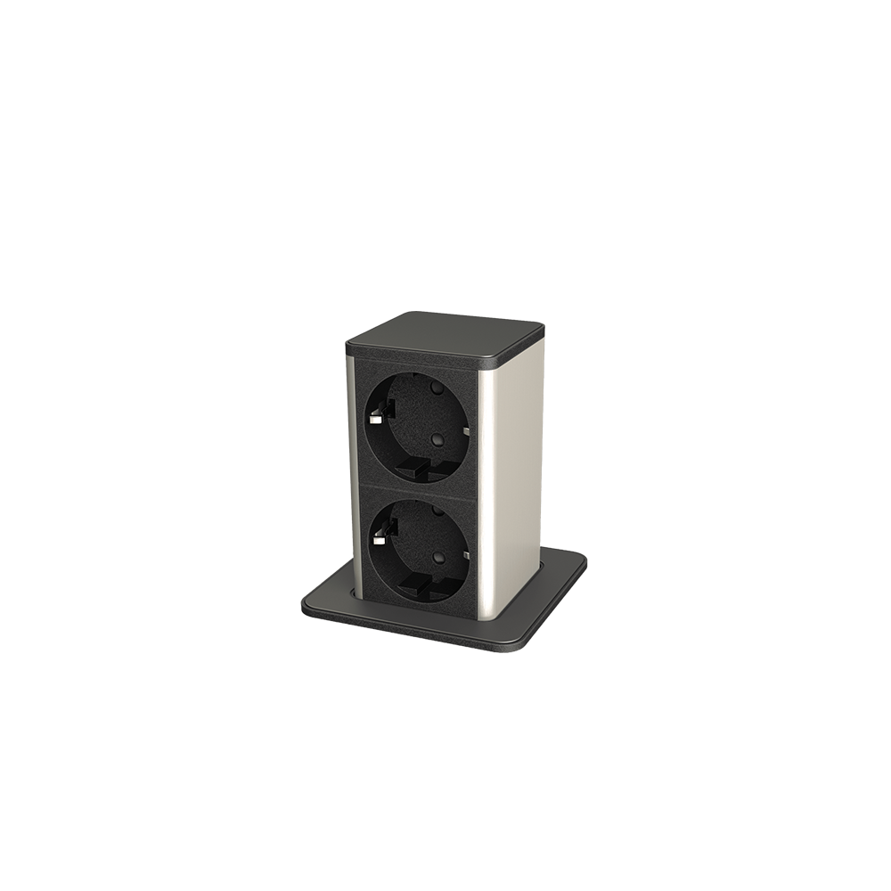 POP UP 2xSHUKO SOCKET WITH 2M CABLE, BLACK