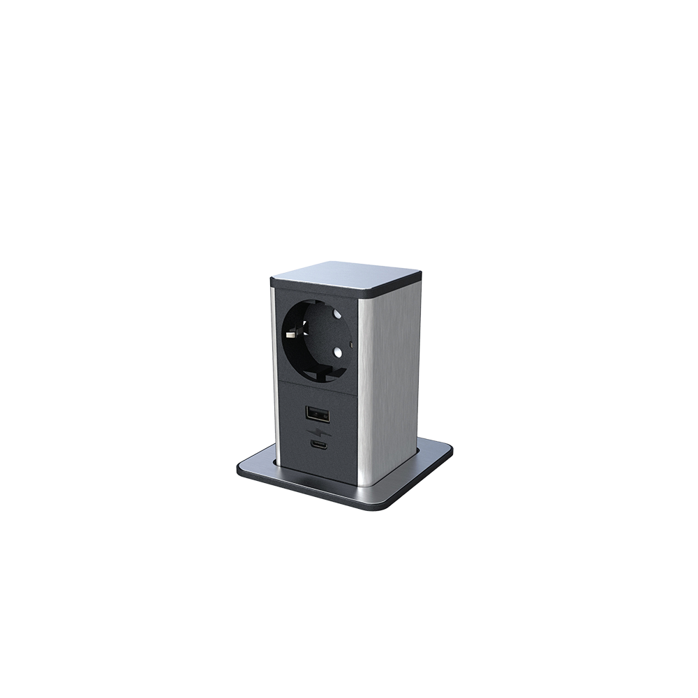 POP UP 1xSHUKO SOCKET+ 1xUSB A/C 20W, BLACK/INOX