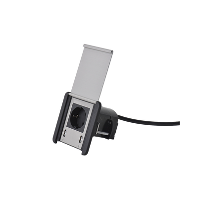 Prikrivni kapak 1×VTIČNICA shuko + 2×USB a/a s prikrivnim kapakom črna/nerjavno jeklo/črna