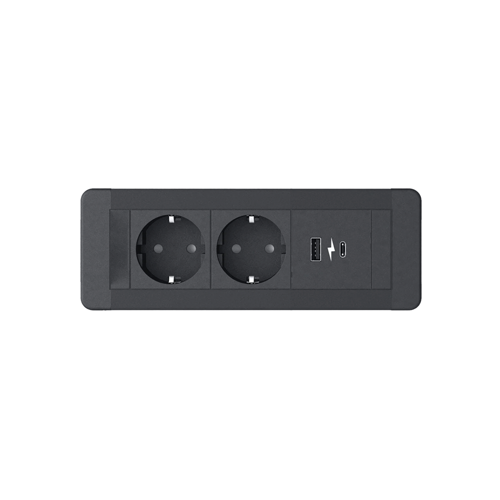 SLIM FRAME 2xSHUKO SOCKET+1xUSB A/C 20W, BLACK