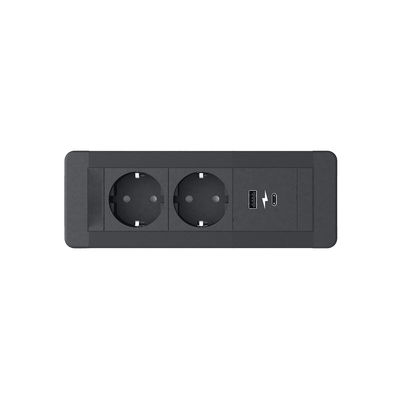 Tanek okvir 2xvtičnica shuko + 1xUSB A/C 20 W, črna