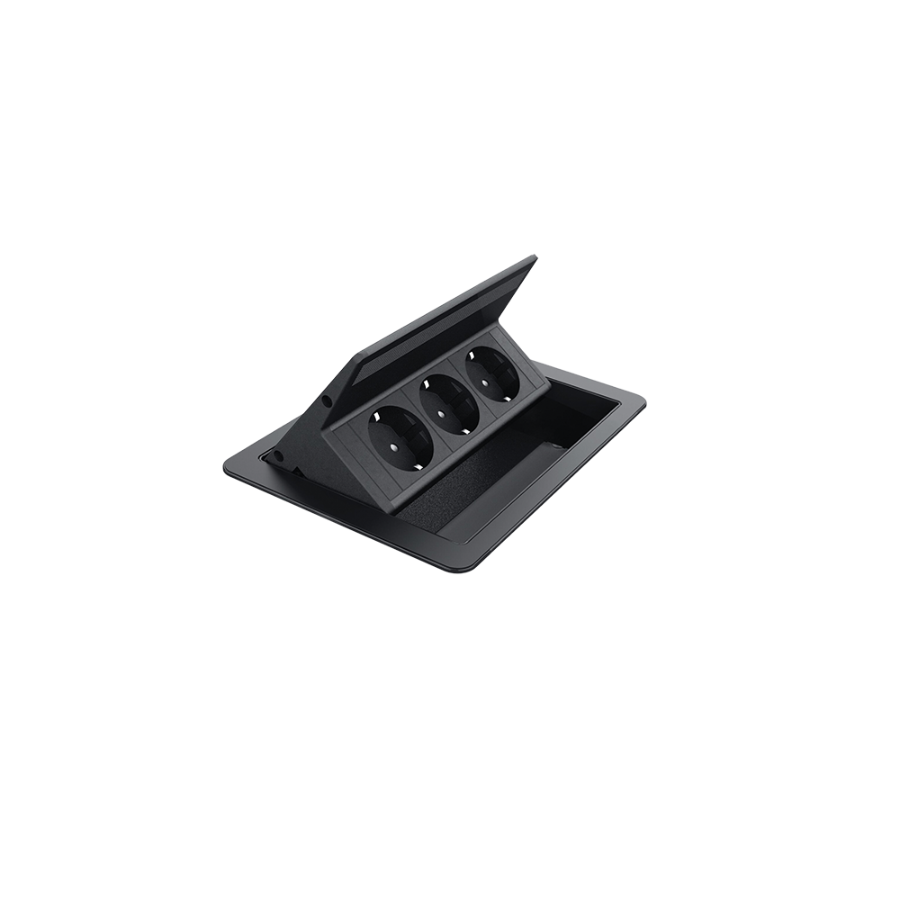 FLIP UP PUSH 3xSHUKO SOCKET, BLACK