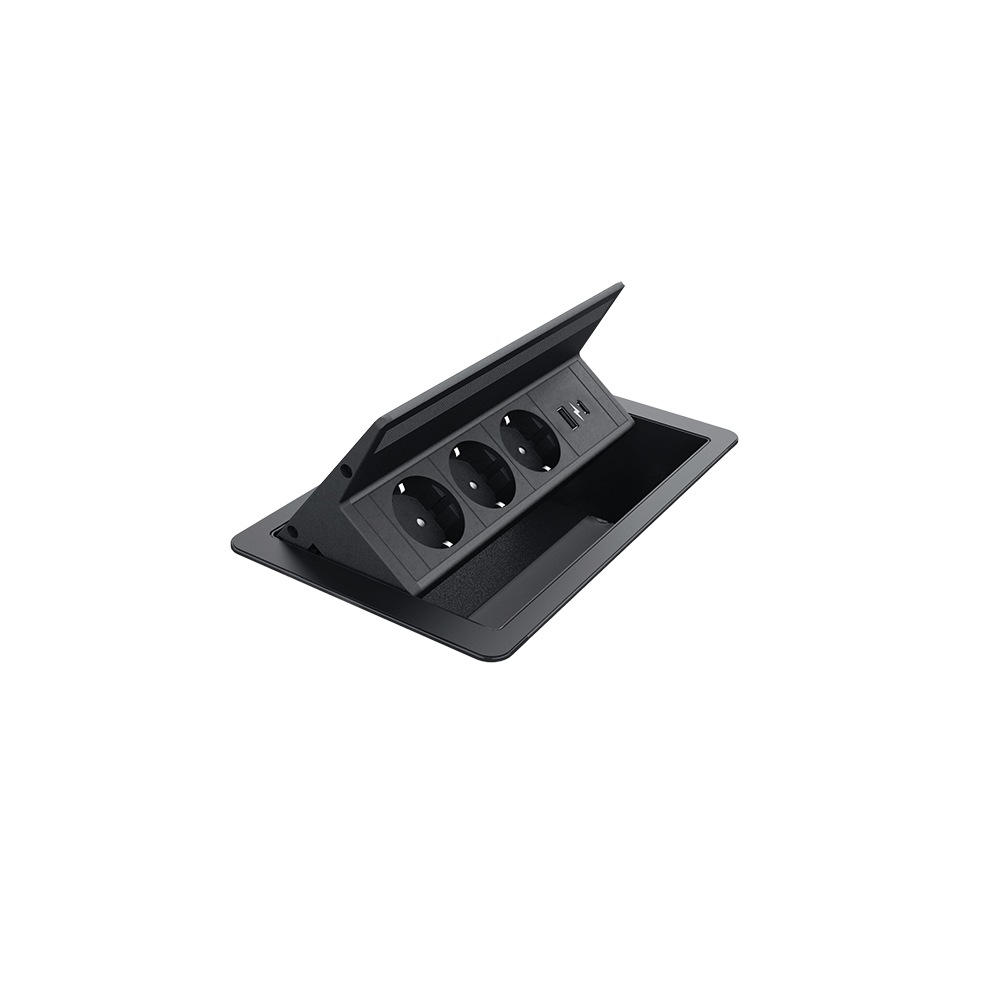 FLIP UP PUSH 3xSHUKO SOCKET+1xUSB A/C 20W, BLACK