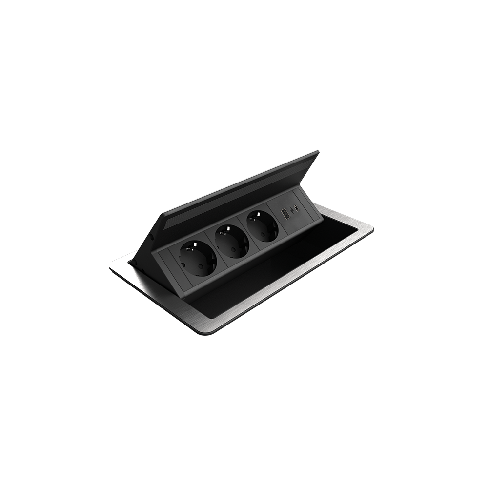 FLIP UP PUSH 3xSHUKO SOCKET+1xUSB A/C 20W, BL/INOX