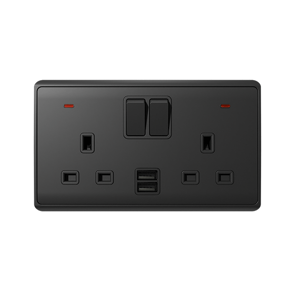 LONDON DOUBLE VTIČNICA 2P GUMB STIKALO NEON+USB AN
