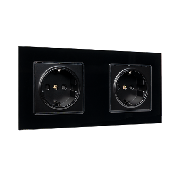 GERMAN DOUBLE SOCKET 16A GLASS FRAME BLACK+C. BOX
