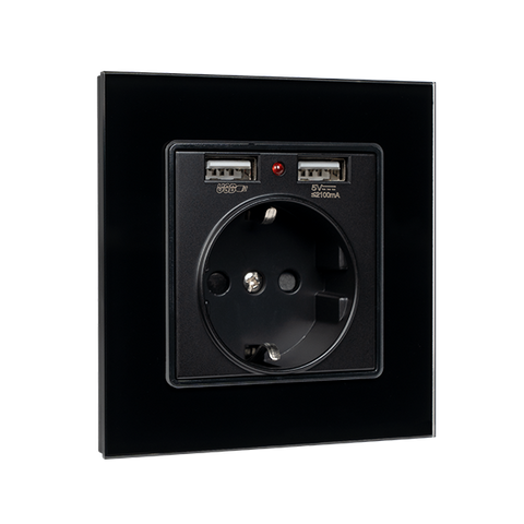 Vtičnica nemškega tipa 16A z 2XUSB glass okvir BL