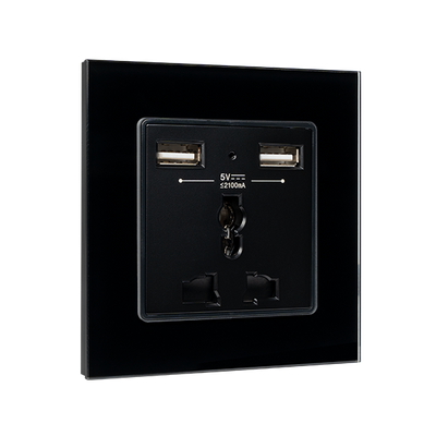 Večfunkcijska vtičnica 16A z 2XUSB glass okvir BL