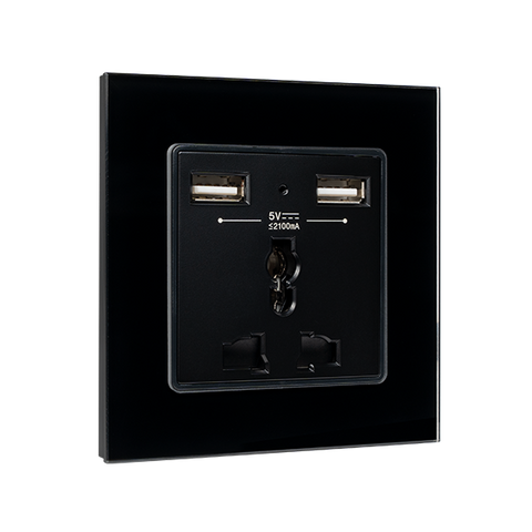 Večfunkcijska vtičnica 16A z 2XUSB glass okvir BL