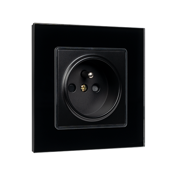 FRENCH TYPE SOCKET 16A GLASS FRAME BLACK+C. BOX