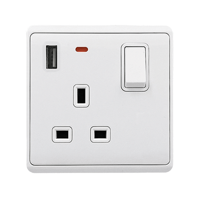 LONDON SINGLE VTIČNICA 1P GUMB STIKALO NEON+USB WH