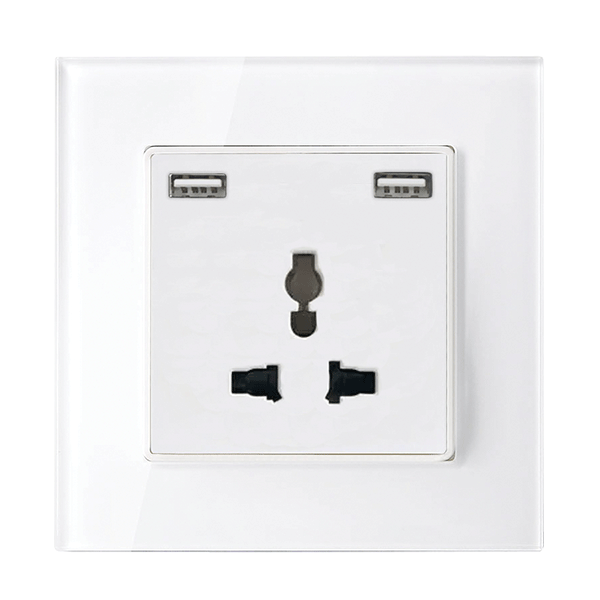 MULTI-FUNCT. SOCKET 16A WITH 2XUSB GLASS FRAME WH