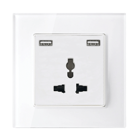 Večfunkcijska vtičnica 16A z 2XUSB glass okvir WH