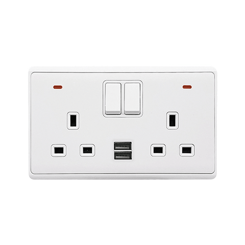 LONDON 2P DOUBLE VTIČNICA 2P  STIKALO NEON+USB WH