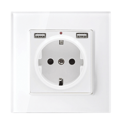 Vtičnica nemškega tipa 16A 2XUSB stekleni okvir wh+ priklopna doza